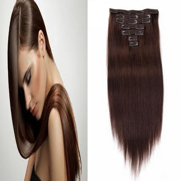 Clip In Human Hair Extensions Straight 7pcs Set Machine Made Remy Brazilian Hair Clips 14