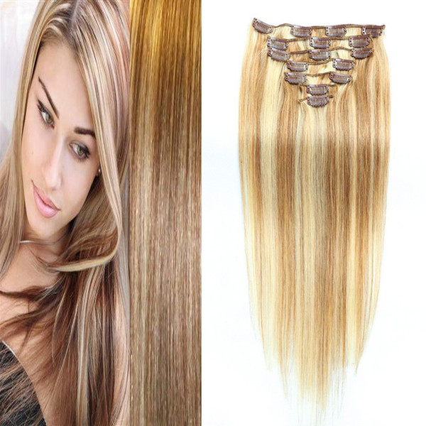 Machine Made Remy Brazilian Clip In Hair Extensions Straight 7pcs Remy with Hair Clip 18