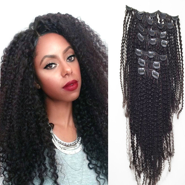 mongolian kinky curly clip in hair extensions 100g/Set 8 Pieces/Set african american clip in human hair extensions