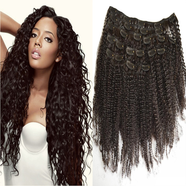 100g Clip In Human Hair Extensions 8 Pieces/Set Afro Kinky Curly Clip in Human Hair Extensions Natural Black