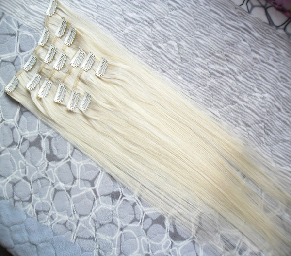 Blonde hair Brazilian Machine Made Remy Straight Clips In Human Hair Clip In Extensions 7Pcs/Set 100 Gram Full Head Set