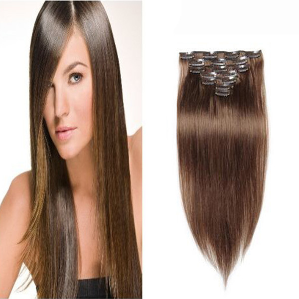 Straight Clip In Human Hair Extensions 100g 10inch-24inch 8pcs Double Drawn Human Hair in clips