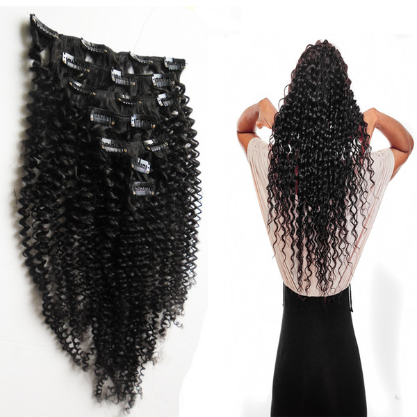 Kinky Curly Clip In Human Hair Extensions 100% Mongolian Remy Hair 8 Pieces And 100g/Set Natural Color afro kinky clip in extensions