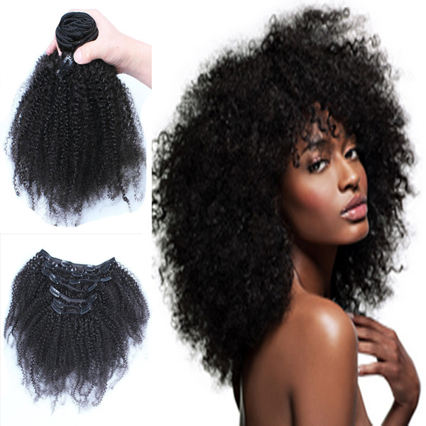 8A 7pcs afro kinky curly clip in hair extensions 18
