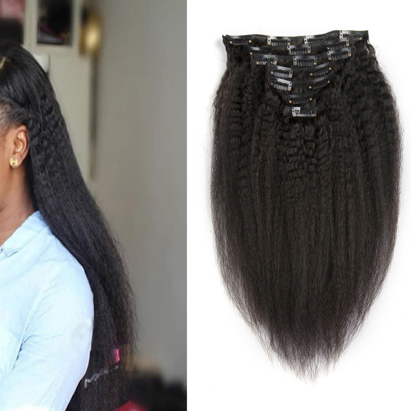 Coarse Yaki Brazilian Remy Kinky Straight Hair Clip In Human Hair Extensions Natural Color 10 Pieces/Set Full Head Sets 120G