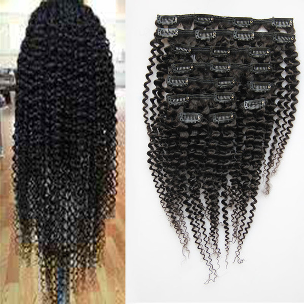 Clip In Human Hair Extensi 100g Kinky Curly Clip Ins Weave 100% brazilian human hair Clip In Human Hair Extensions Full Head 8Pcs/Set