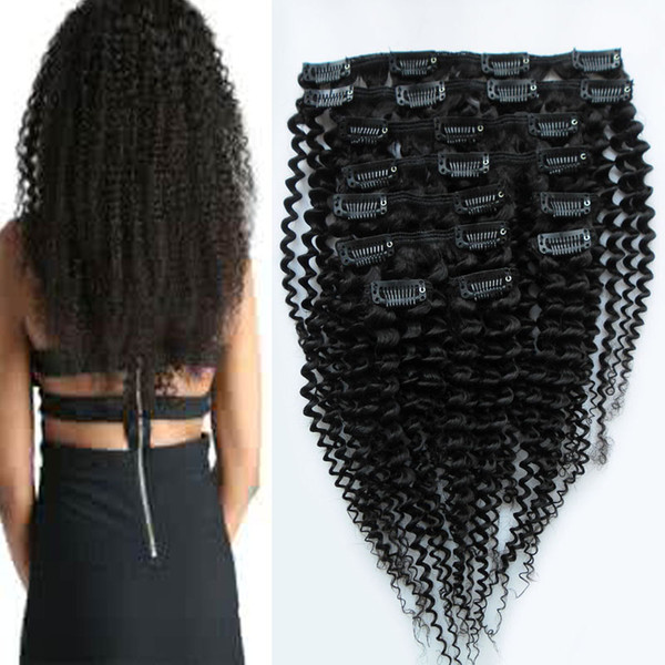 Clip In Human Hair Extensi 100g Kinky Curly Clip Ins Weave Remy Malaysian Virgin Hair Clip In Human Hair Extensions Full Head 8Pcs/Set