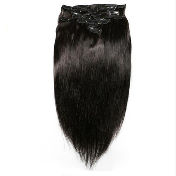 Clip In Human Hair Extensions Machine Made Remy Hair Full Head 7PCS Set Natural virgin thick clip in hair extension