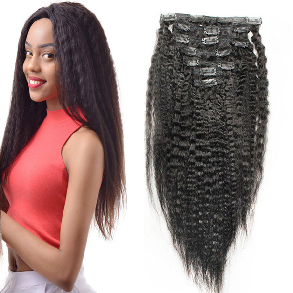 Coarse Yaki Kinky Straight Clip In Hair Extensions 7Pcs/Lot 120G Natural Black 120g yaki clip in extensions