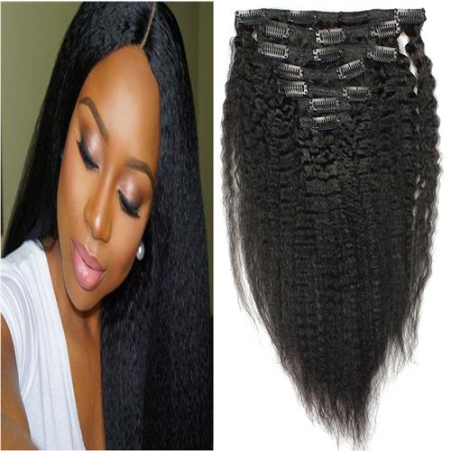 Coarse Yaki Kinky Straight Clip In Hair Extension 7Pcs/Set Human Hair Clip In Extension Remy Yaki Hair Clip Ins 120G