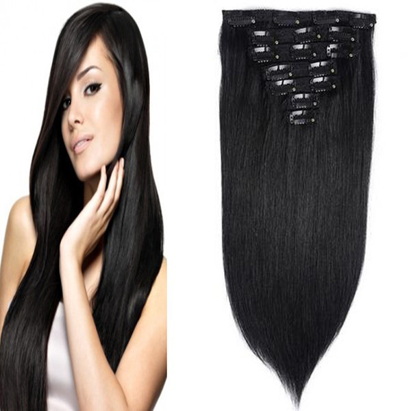 Clip In Human Hair Extensions 100g 7pcs Straight virgin thick clip in hair extension