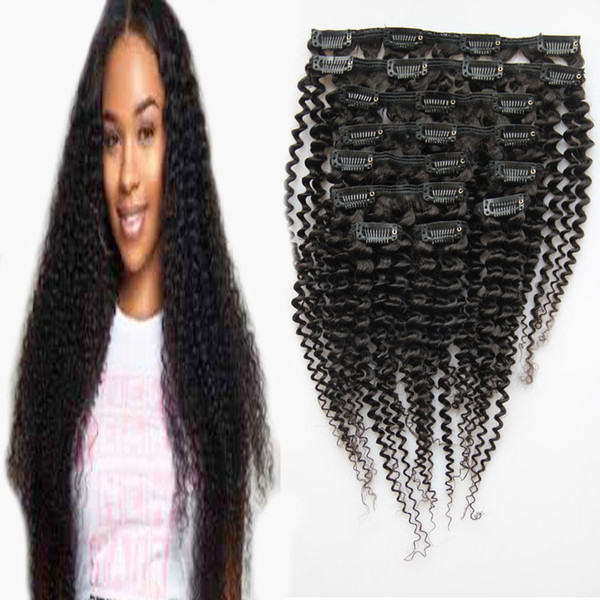 Afro Kinky Curly Brazilian kinky clip ins Full Head 100g 7pcs and 120g 10pcs 4B 4C Kinky Curly Clip In Human Hair Extensions Natural Color