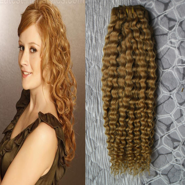 Brazilian virgin hair honey blonde Afro Kinky Curly Clip in Human Hair Extensions 100g 7pcs Clip In Human Hair Extensions