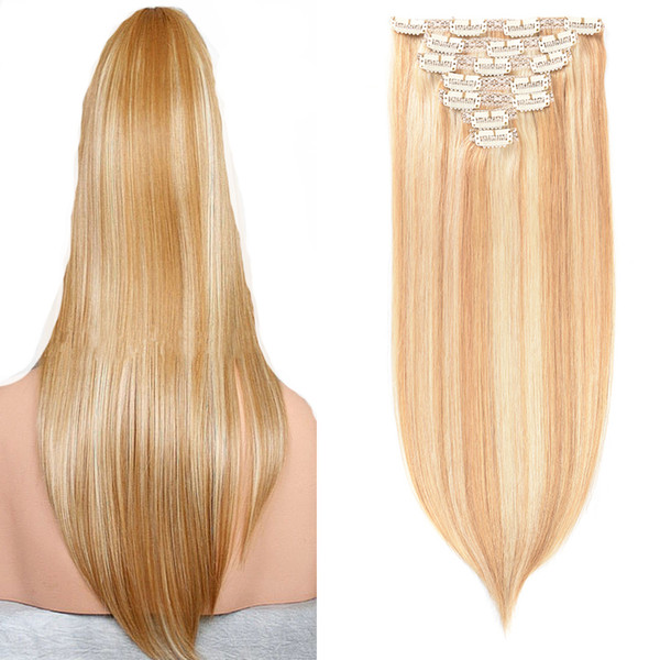 Peruvian clip in hair extensions human hair straight 100g 7pcs Piano color 7 Clip in human hair extensions