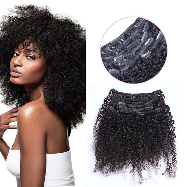 african american clip in human hair extensions 100g 7pcs 4C kinky curly clip ins Natural Color