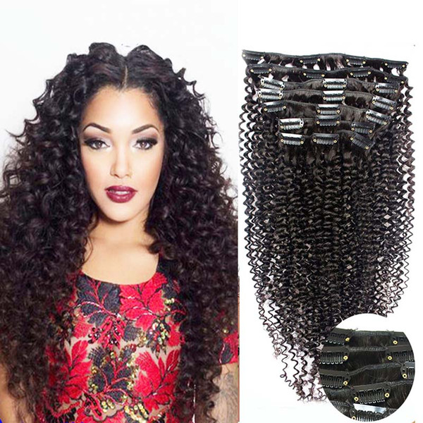 Natural color unprocessed brazilian virgin hair kinky Curly clip in human hair 100g 7pcs 4C human hair clip in extensions Natural Color