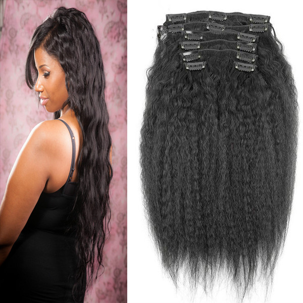 Yaki Clip in Extensions 100g 120g kinky straight clip in human hair extensions 100g 7pcs coarse yaki clip in hair extensions human hair