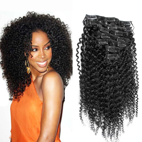 Clip in afro hair extension 100g 7pcs 4C kinky curly clip ins Natural Color clip in human hair extensions