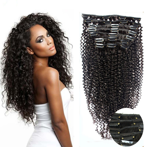 Human Hair Clip in Extensions 100g 7pcs kinky curly clip ins Natural Color human hair extensions