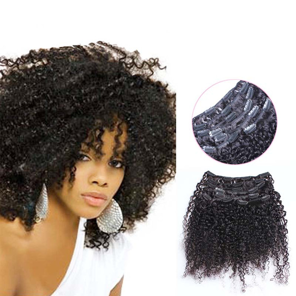 Kinky Curly Virgin Hair 100g 7pcs kinky curly clip ins Natural Color african american clip in human hair extensions