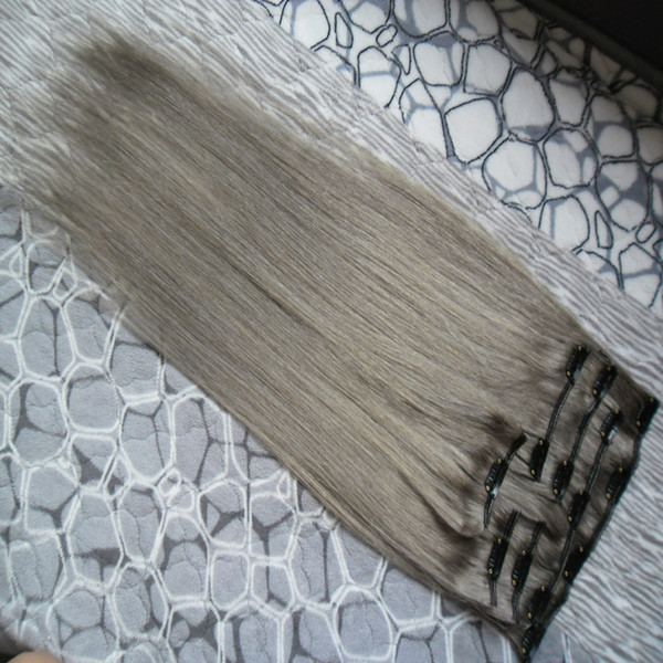 Silver Gray hair extensions 100g straight human hair clip ins 7pcs clip in human hair extensions straight