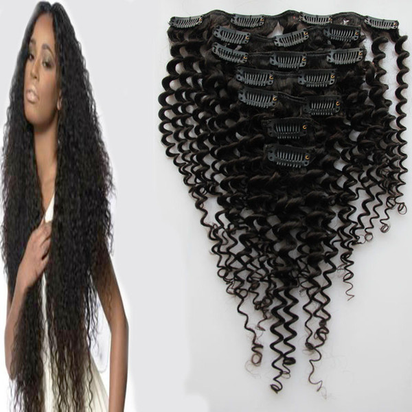 Kinky curly clip in hair extensions 100g Natural Color african american clip in human hair extensions 7pcs 4B 4C