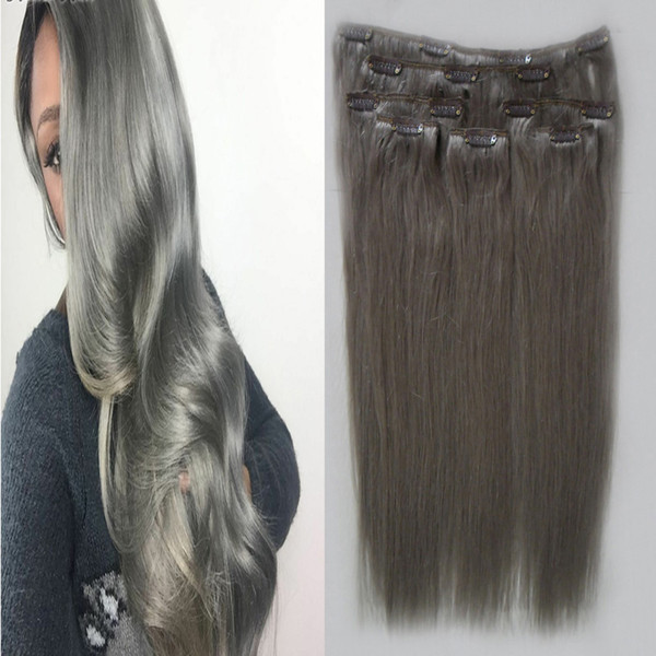 Human hair extensions blonde Gray hair extensions clip in 7pcs 100g clip in human hair extensions straight