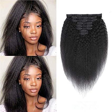 Clip in Hair Extensions Kinky Straight Virgin Human Hair Full Head Yaki Thick End 8 Pieces/Lot 120g with 16 Clips (12