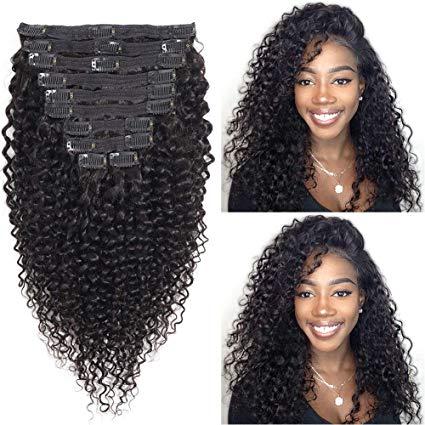 Jerry Curly Clip in Hair Extensions 8A Real Hair Brazilian Virgin Human Double Lace Wefts Hair Curly Clip ins for Black Women 120g