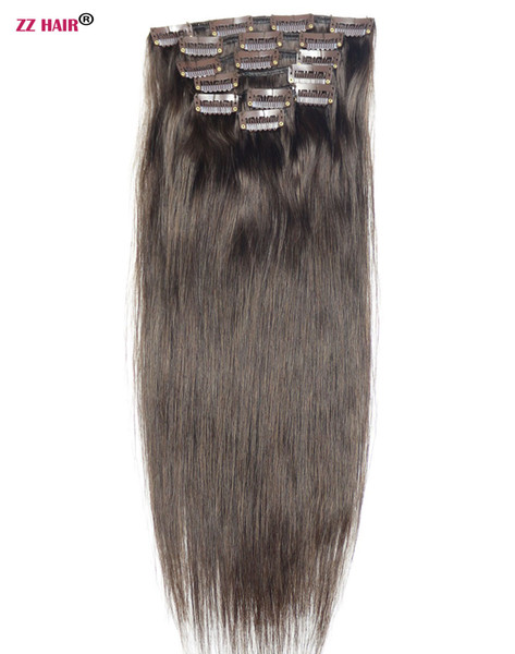 16inches-24inches 100% Brazilian Remy Human hair Clips in/on Human Hair Extension 7pcs set Full Head 100g Natural Straight Hair