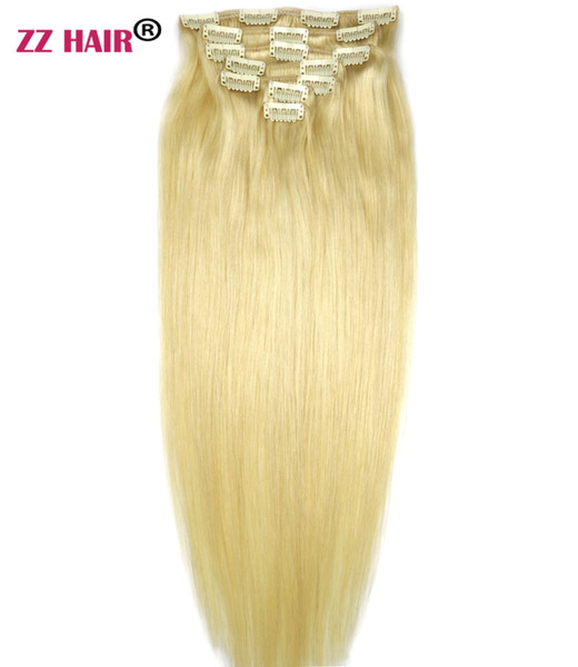 16inches-28inches 100% Brazilian Remy Human hair Clips in/on Human Hair Extension 7pcs set Full Head 120g Natural Straight Hair