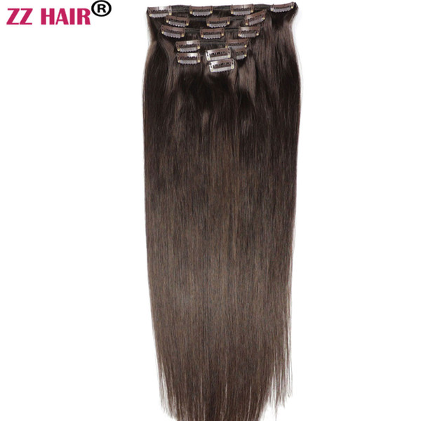 16inches-28inches 100% Brazilian Remy Human hair Clips in/on Human Hair Extension 7pcs set Full Head 140g Natural Straight Hair