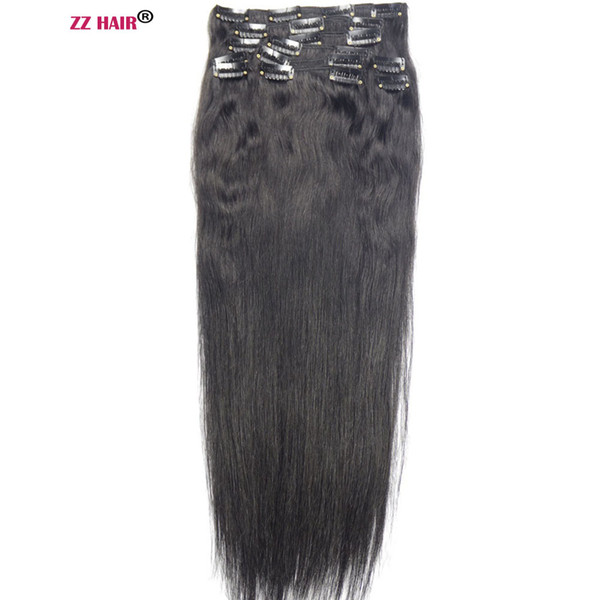 16inches-28inches 100% Brazilian Remy Human hair Clips in/on Human Hair Extension 10pcs set Full Head 160g Straight Hair