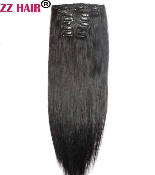 16inches-28inches 100% Brazilian Remy Human hair Clips in/on Human Hair Extension 10pcs set Full Head 300g Straight Hair