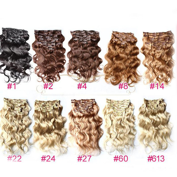 Clip In Hair Extensions Blond, Brown ,Black Hair Extensions 10pcs/pack, 100% Human Hair Extension 18