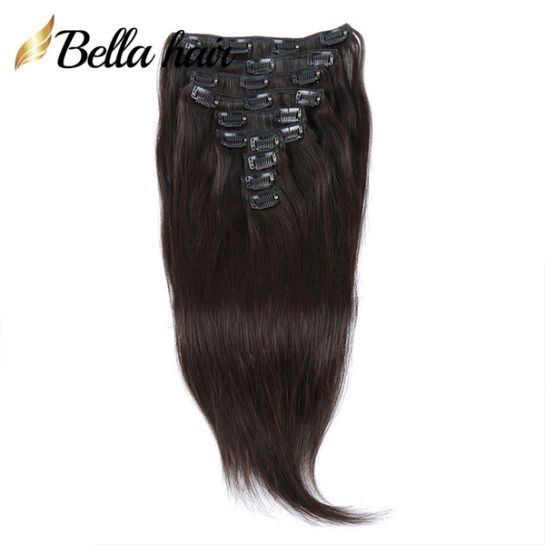 Bella Hair® Clip In Hair Extensions 100% Human Hair Weaves Weft Natural Black Color Straight 12-30inches 160g/set 