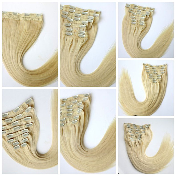 80g 120g 160g 220g 260g 280g 320g Clip in Hair Extensions #60/Platinum Blonde Brazilian Indian human Hair double Drown more colors