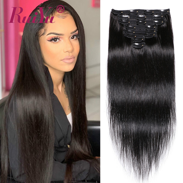 Straight Clip In Human Hair Extensions Malaysian Straight Clip On Hair Extensions 8pcs/set 120g For Black Hair Wefts Ruiyu Natural Color