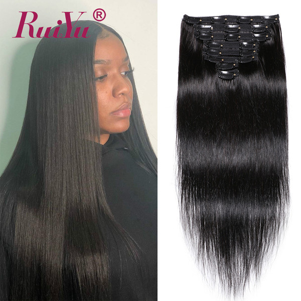 Straight Clip In Human Hair Extensions Mongolian Straight Clip On Hair Extensions 8pcs/set 120g For Black Hair Wefts Ruiyu Natural Color