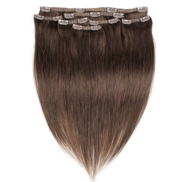 KISSHAIR 7 pieces clip in hair extension #2 darkest brown color remy Indian Brazilian human hair weave 100g 110g