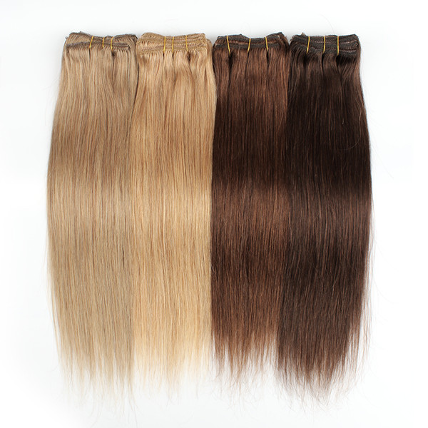 KISSHAIR Pure Color #2 #4 #8 #27 Clip In Hair Extension 7 pcs/set Silky Straight Indian Human Hair Weave