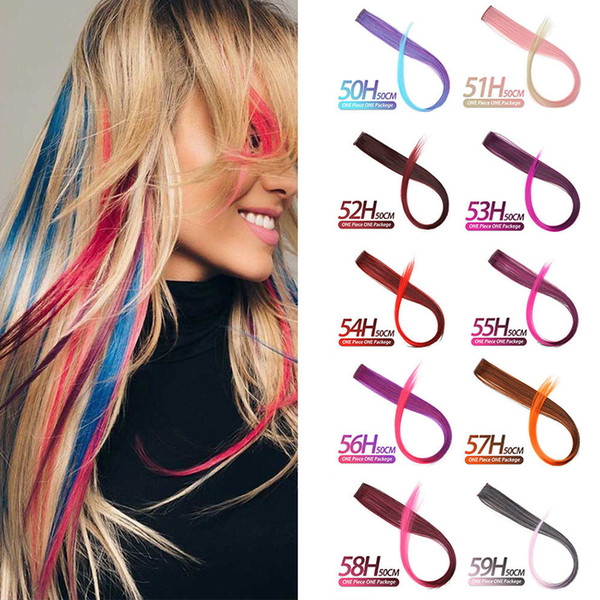 Nicole 20 Colors 55CM Single Clip In One Piece Hair Extensions 40PCS/Pack Synthetic Long Straight Ombre Grey Red Pink Rainbow Hair Piece