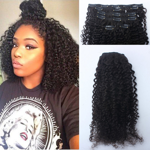 Afro Kinky Curly Clip In Human Hair Extensions 120g Mongolian Human Hair African American Clip In Extensions 10