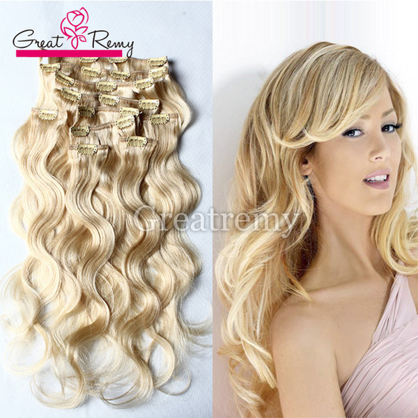 clip in human hair extensions 10Diff PCS/Set 18inch #613 body wave clip in hair extension Multiply Colors 2-3 set full head can be dyed dark