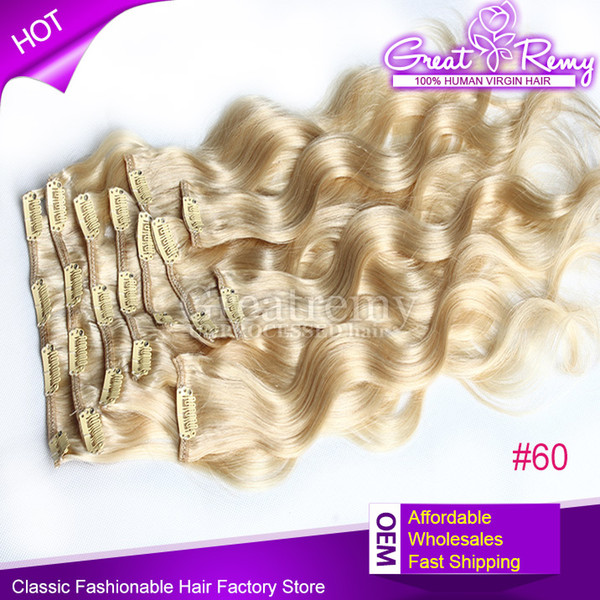 Multiply Colors 2-3 set full head virgin clip human hair extensions 120g /set 18inch #60 body wave clip in hair extension