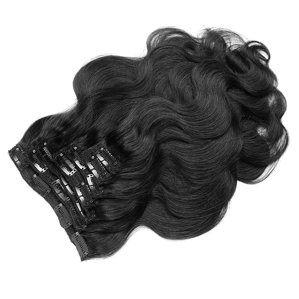 9A Grade Virgin Hair Clip In Human Hair Extensions Brazilian Peruvian Malaysian Indian Body Wave Remy Hair 7pieces/set 120g Natural Color 1B