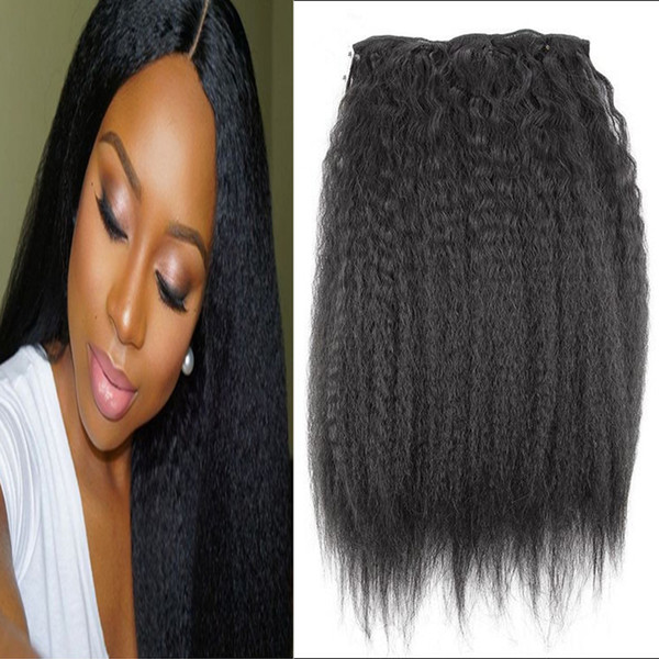 Kinky Straight Clips In Brazilian Human Hair Extensions 120g 10pcs/Set Coarse Yaki Clip Ins Machine Made Remy