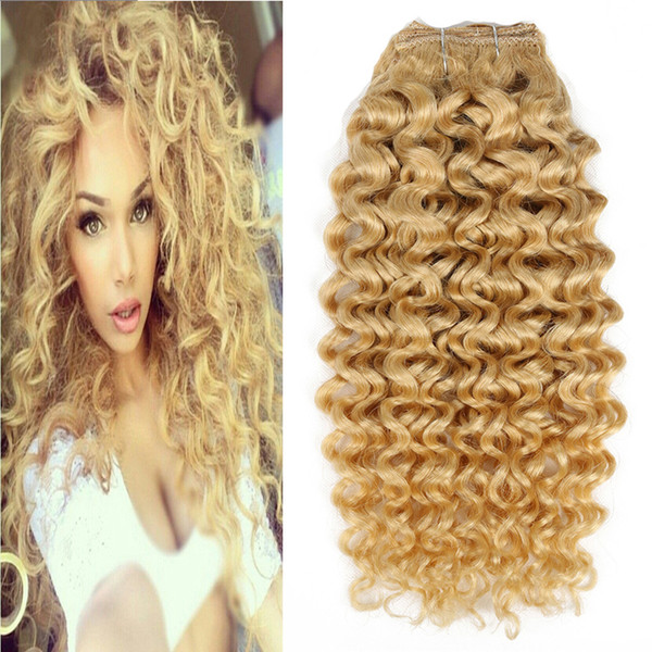 Blonde 8a Unprocessed Virgin Hair Clip In Extension Kinky Curly 100 Grams/Set Clip In Human Hair Extensions 8 Pcs Remy Hair