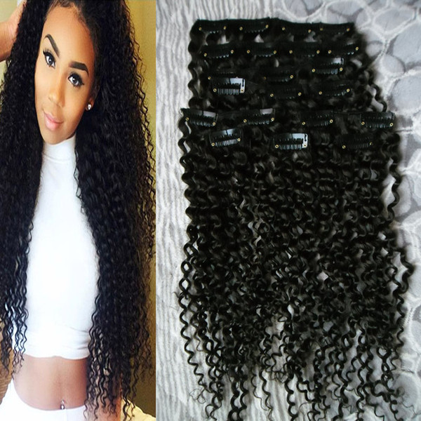 8A 9pcs Afro Kinky Curly Clip In Hair Extensions 100g Natural virgin thick clip in hair extension 10