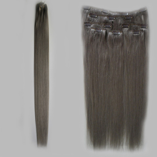 Silver Grey Clip In Brazilian Machine Made Remy Human Hair Extensions 7 Pieces/Set Grey virgin hair 100g clip in human hair extensions